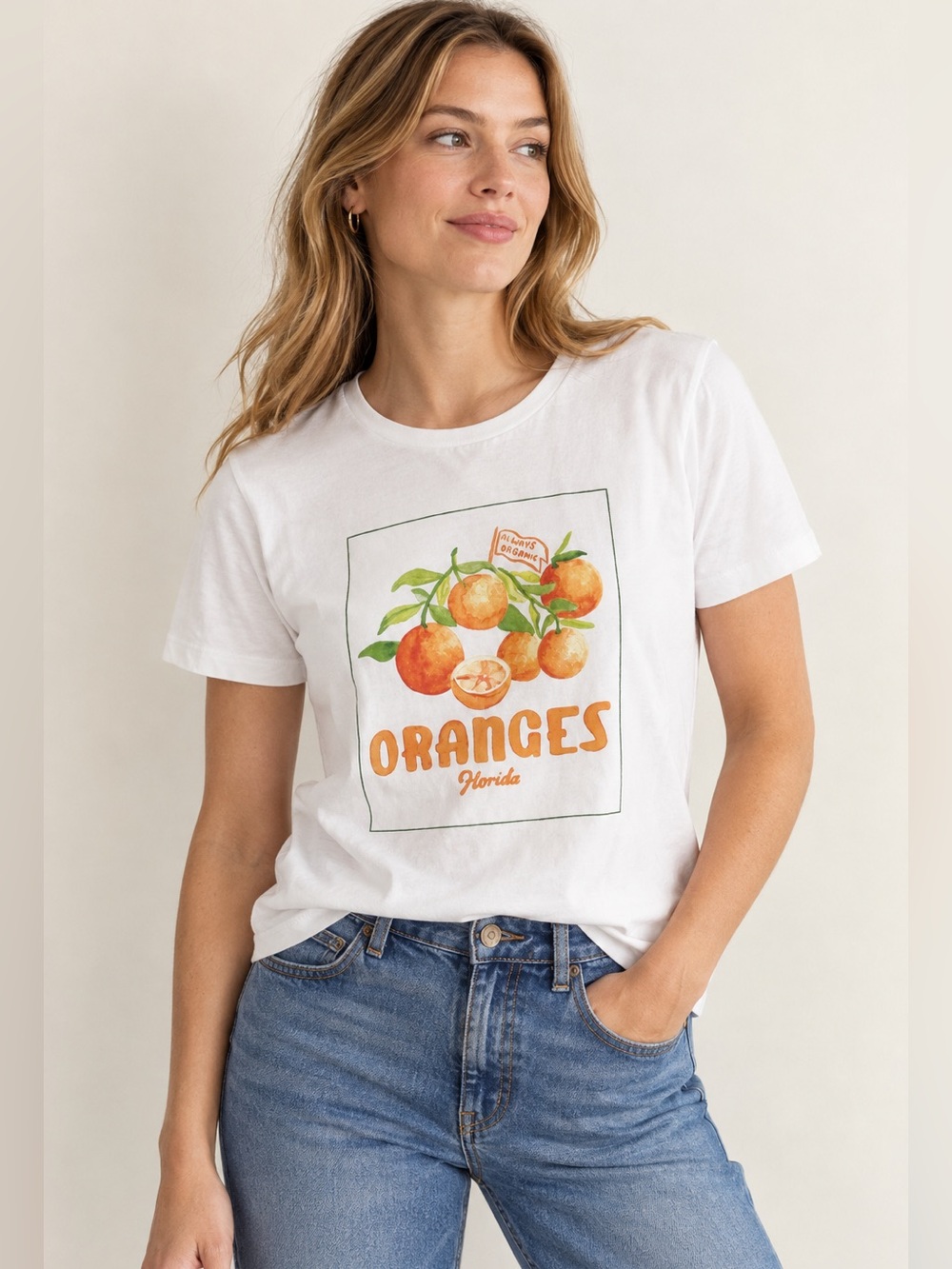 J.Crew NWT Oranges Florida Graphic Cotton T-Shirt White Size M
